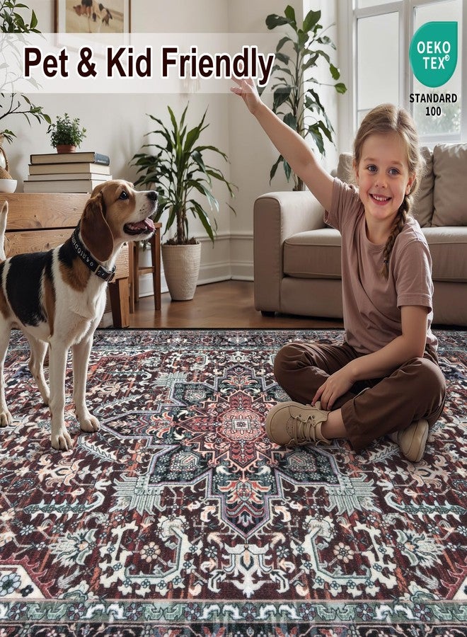 SERISSA 2x3 Rugs for Entryway, Washable Non Slip Small Area Rug Door Mat Indoor Entrance, Soft Low Pile Vintage Oriental Throw Carpet for Kitchen Bedroom Bathroom, Burgundy/Dark Teal - Image 4